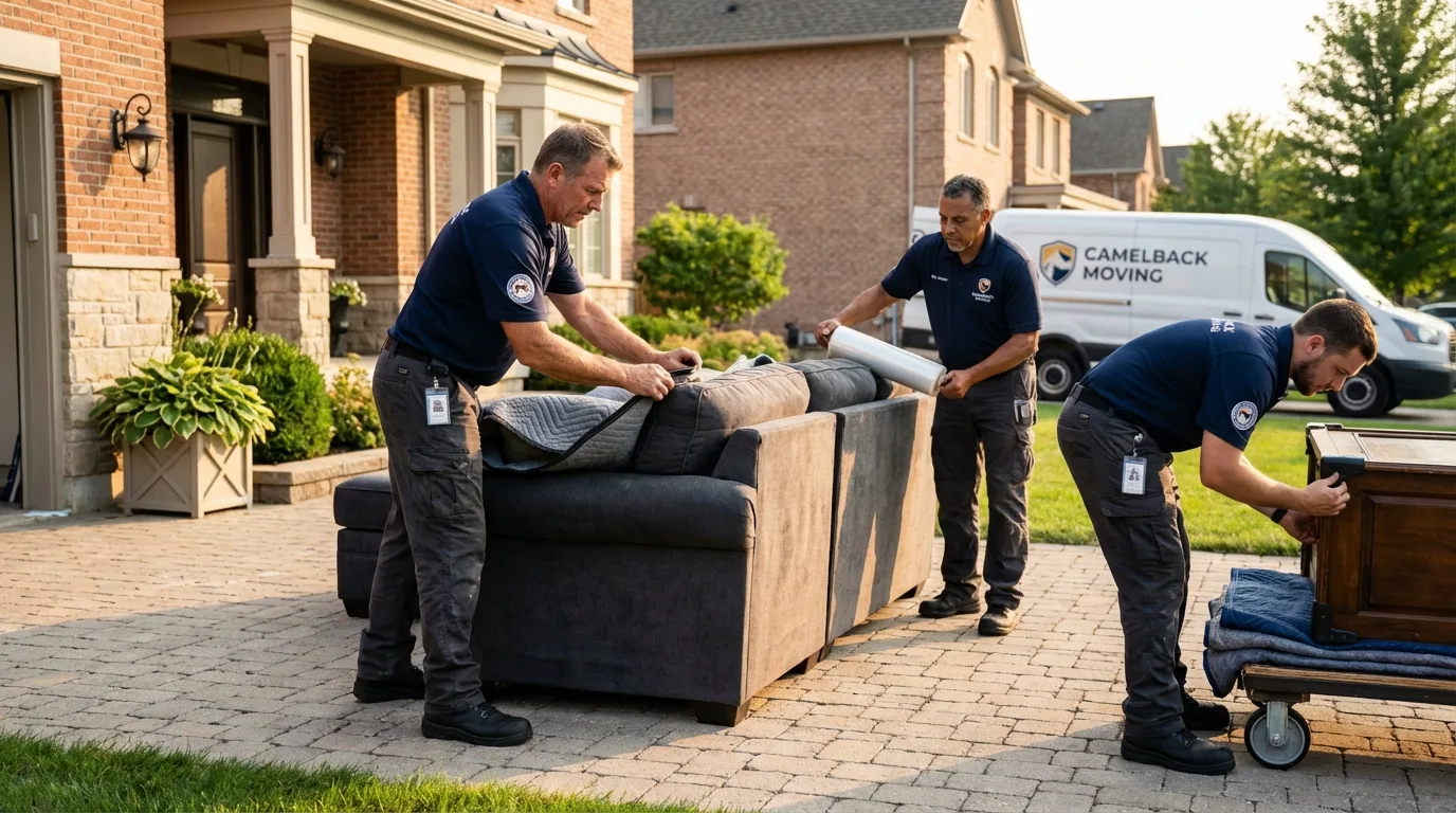 Large estate moving crew wrapping furniture in Rhinelander, WI